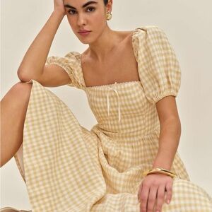 Reformation Marella Linen Dress in Sunshine Check (Size 2)